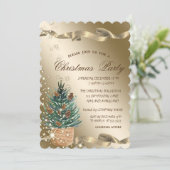 Wasserfarbene Pine Tree GoldWeihnachtsfest im Unte Einladung (Stehend Vorderseite)