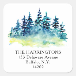 Wasserfarbene Pine Tree HandGezeichnet Rücksendead Quadratischer Aufkleber