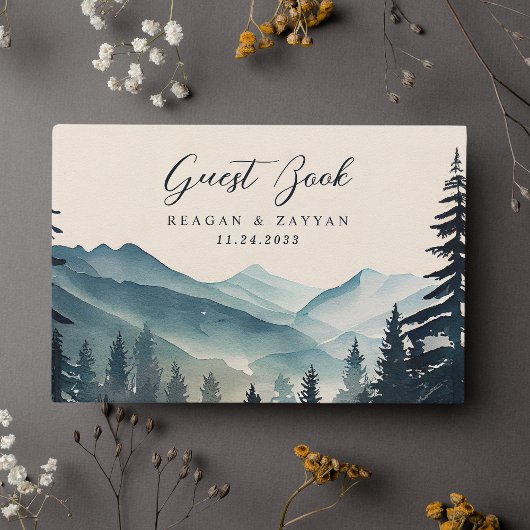 Wasserfarbene Pine Tree Hochzeit Gästebuch