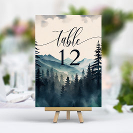 Wasserfarbene Pine Tree Hochzeit Tischnummer