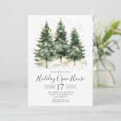 Wasserfarbene Pine Tree Holiday Open House Einladung (Stehend Vorderseite)