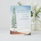 Wasserfarbene Pine Tree Mountains Bewegung Ankündi RSVP Karte (Stehend Vorderseite)