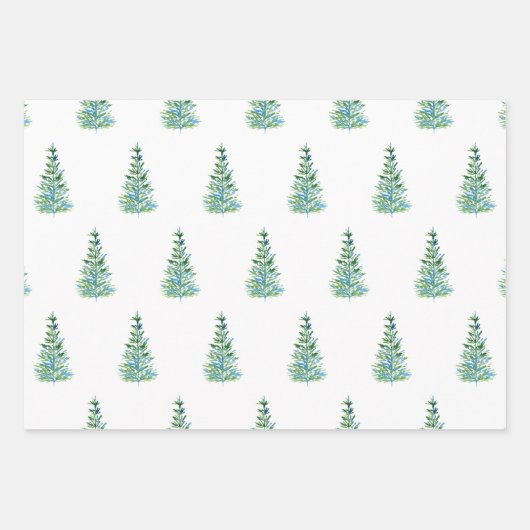 Wasserfarbene Pine Tree Muster Geschenkpapier Set (Vorderseite 3)