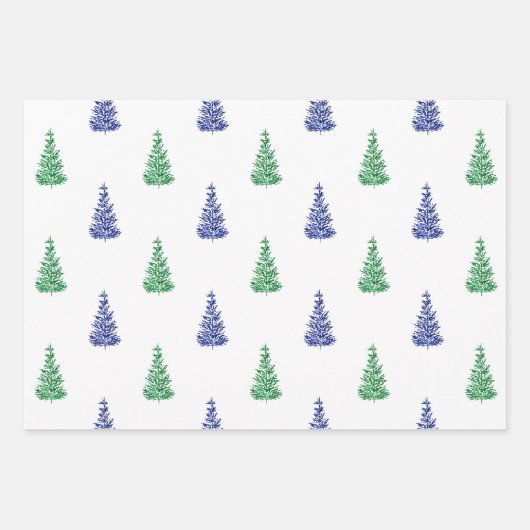 Wasserfarbene Pine Tree Muster Geschenkpapier Set (Vorderseite 2)