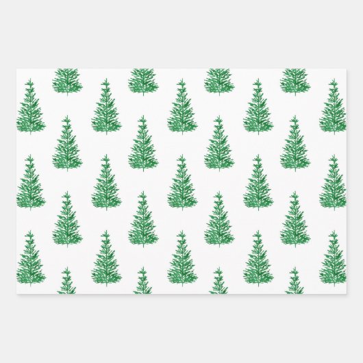 Wasserfarbene Pine Tree Muster Geschenkpapier Set (Vorderseite)