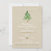 Wasserfarbene Pine Tree Rustic Kraft Hochzeit Einladung (Vorderseite)