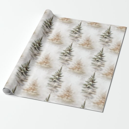 Wasserfarbene Pine Tree Sage Grün Weihnachten Geschenkpapier (Ungerollt)
