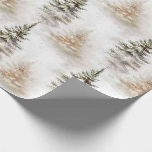 Wasserfarbene Pine Tree Sage Grün Weihnachten Geschenkpapier (Ecke)