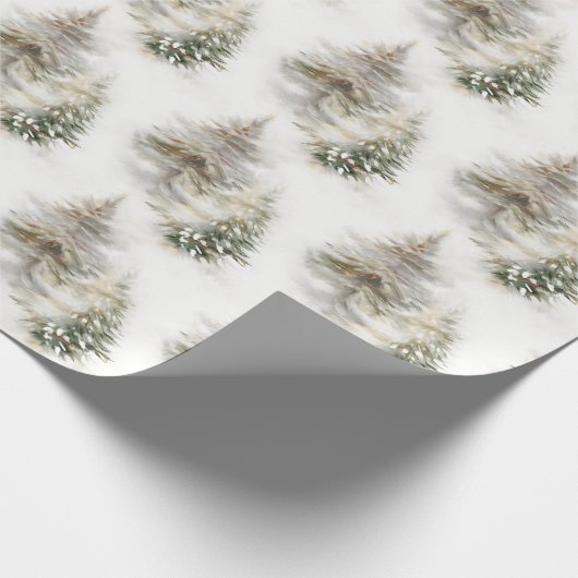 Wasserfarbene Pine Tree Sage Grün Weihnachten Geschenkpapier (Ecke)