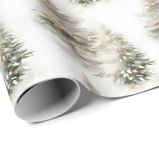 Wasserfarbene Pine Tree Sage Grün Weihnachten Geschenkpapier (Rolleneckpunkt)