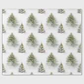 Wasserfarbene Pine Tree Sage Grün Weihnachten Geschenkpapier (Flach)