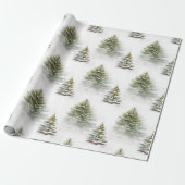 Wasserfarbene Pine Tree Sage Grün Weihnachten Geschenkpapier (Ungerollt)