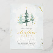 Wasserfarbene Pine Tree Weihnachtsfeier Folieneinladung (Vorderseite)