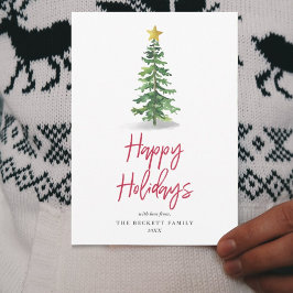 Wasserfarbene Pine Tree Weihnachtsfeiertag Feiertagskarte