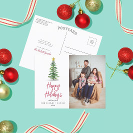 Wasserfarbene Pine Tree Weihnachtsfeiertag Foto Feiertagspostkarte