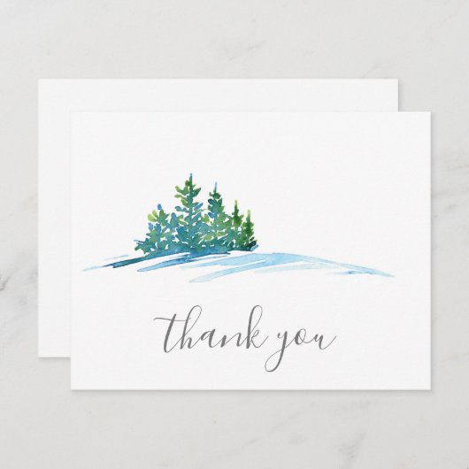 Wasserfarbene Pine Trees Snowscape Dankeskarte (Vorne/Hinten)