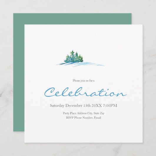 Wasserfarbene Pine Trees Snowscape Einladung (Vorne/Hinten)