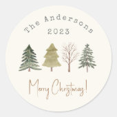 Wasserfarbene Pine Trees Weihnachts-Party Abendess Runder Aufkleber (Vorderseite)