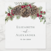 Wasserfarbene Pine Winter Berries Weihnachtsfeier Weinetikett (Einzelnes Label)