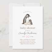 Wasserfarbene Pinguin Girl Babydusche Einladung (Vorderseite)