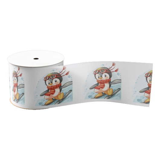 Wasserfarbene Pinguine Schneeschuhwandern Ripsband (Spule)