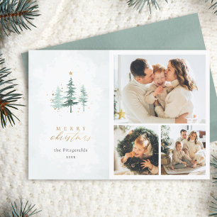 Wasserfarbene Pinienbäume 3 Foto Collage Weihnacht Feiertagskarte