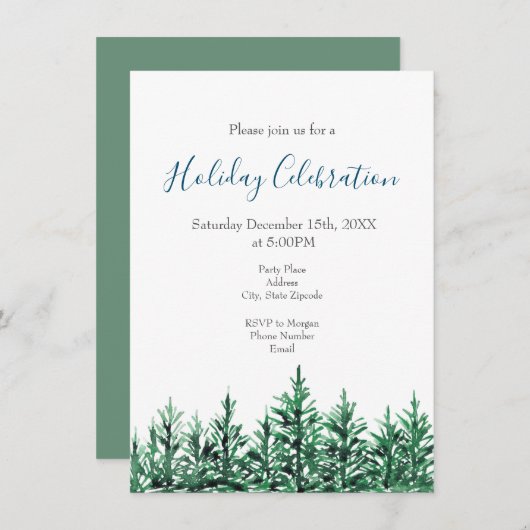 Wasserfarbene Pinienbäume Einladung (Vorne/Hinten)