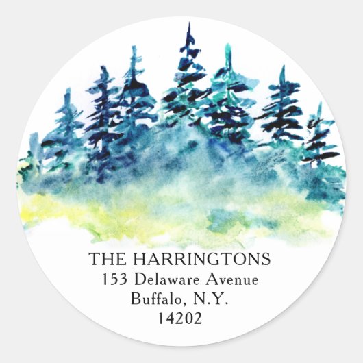 Wasserfarbene Pinienbäume HandGezeichnet Rücksende Runder Aufkleber (Vorderseite)
