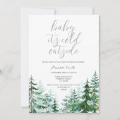 Wasserfarbene Pinienbäume kalt draußen Babydusche Einladung (Vorderseite)