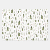 Wasserfarbene Pinienbäume Rote Grüne Streifen Weih Geschenkpapier Set (Vorderseite)