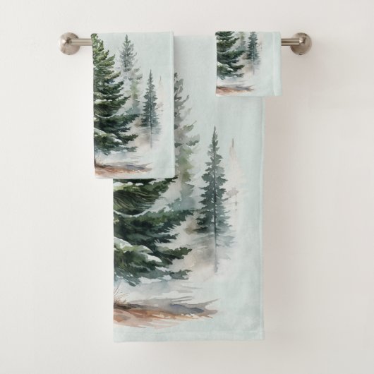 Wasserfarbene Pinienbäume Winter Pine Forest Badhandtuch Set (Insitu)