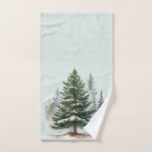Wasserfarbene Pinienbäume Winter Pine Forest Badhandtuch Set (Handtuch)