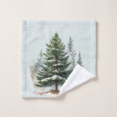 Wasserfarbene Pinienbäume Winter Pine Forest Badhandtuch Set (Waschlappen)