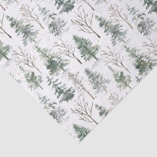 Wasserfarbene Pinienbäume Winter Weihnachten Seidenpapier (Ausschnitt)