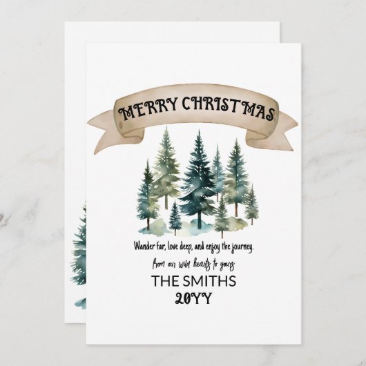 Wasserfarbene Pinienwälder Frohe Weihnachten (Vorne/Hinten)