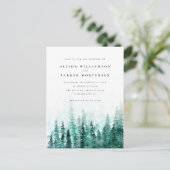 Wasserfarbene Pinienwälder Hochzeit Einladungspostkarte (Stehend Vorderseite)