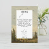 Wasserfarbene Pinienwälder Hochzeiten Dankeskarte (Stehend Vorderseite)