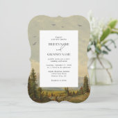 Wasserfarbene Pinienwälder Hochzeiten Einladung (Stehend Vorderseite)