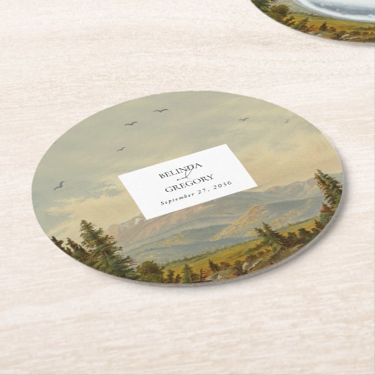 Wasserfarbene Pinienwälder Hochzeiten Runder Pappuntersetzer (Angewinkelt)