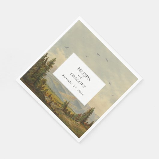 Wasserfarbene Pinienwälder Hochzeiten Serviette (Ecke)