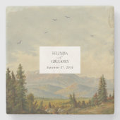 Wasserfarbene Pinienwälder Hochzeiten Steinuntersetzer (Vorderseite)