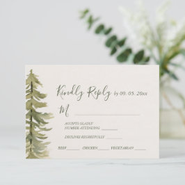 Wasserfarbene Pinienwälder Hochzeitsmahlzeiten RSVP Karte