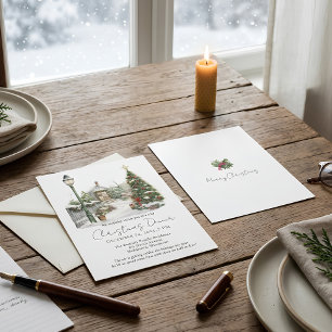 Wasserfarbene Pinienwälder Rustikale Weihnachten Einladung
