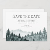 Wasserfarbene Pinienwälder Save the Date Einladung (Vorne/Hinten)