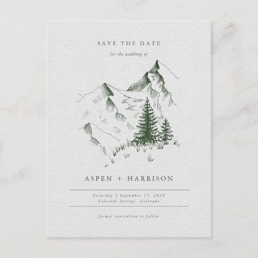 Wasserfarbene Pinienwälder Save the Date Karte (Vorderseite)