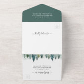 Wasserfarbene Pinienwälder Winterhochzeit All In One Einladung (Außenbereich)