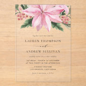 Wasserfarbene Pink Poinsettia Hochzeit der Blumen Acryleinladungen (Vorderseite)