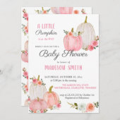 Wasserfarbene Pink Pumpkins Rose | Babydusche Einladung (Vorne/Hinten)
