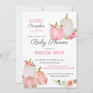 Wasserfarbene Pink Pumpkins Rose | Babydusche Einladung