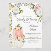 Wasserfarbene Pink Pumpkins Rose | Babydusche Einladung (Vorne/Hinten)